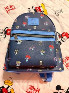 Loungefly Disney Navy Blue Stitch Pattern Mini Backpack